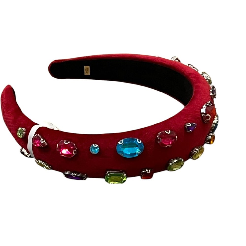 Bari Lynn New Red Velvet Padded Headband With Multicolor Gemstones